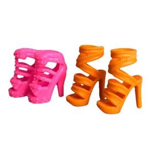 Barbie Shoes Strappy High Heels Bright Orange & Pink Fashionitas Lot of 2 Mattel